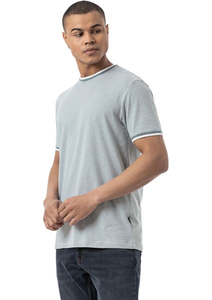 Yatay Çizgili Bisiklet Yaka T-Shirt