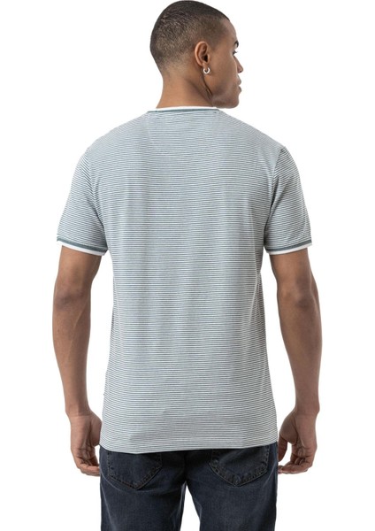 Yatay Çizgili Bisiklet Yaka T-Shirt