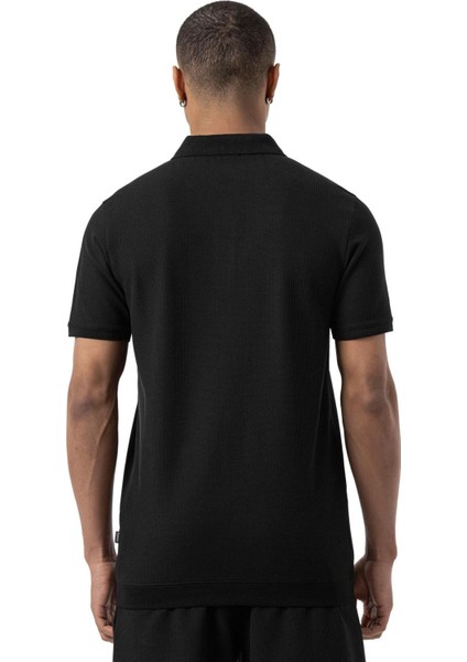 Büyük Beden Waffle Polo T-Shirt