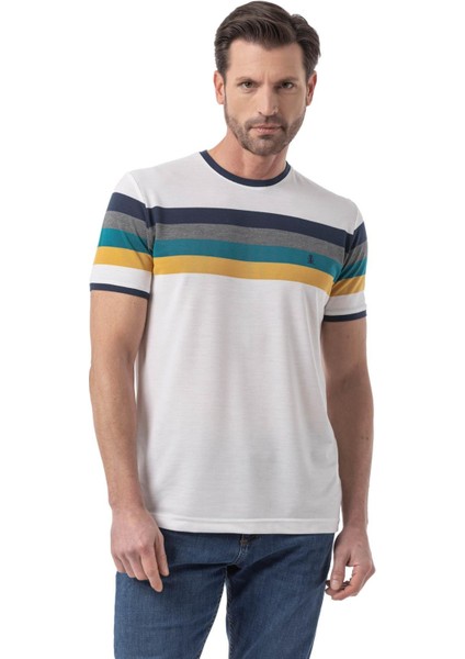 Yatay Çizgili Bisiklet Yaka T-Shirt