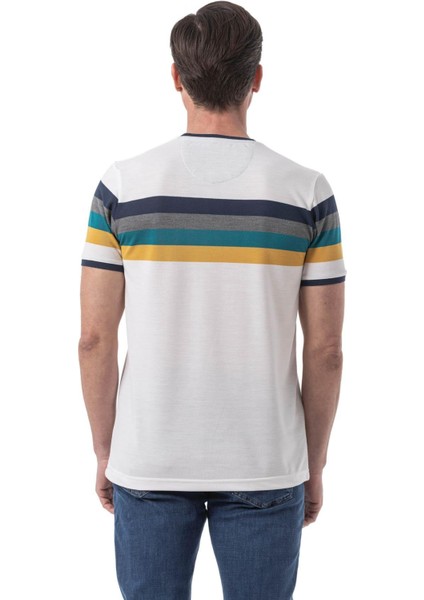 Yatay Çizgili Bisiklet Yaka T-Shirt