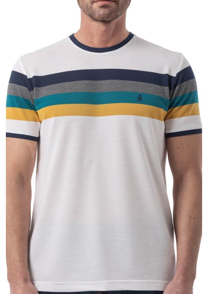 Yatay Çizgili Bisiklet Yaka T-Shirt