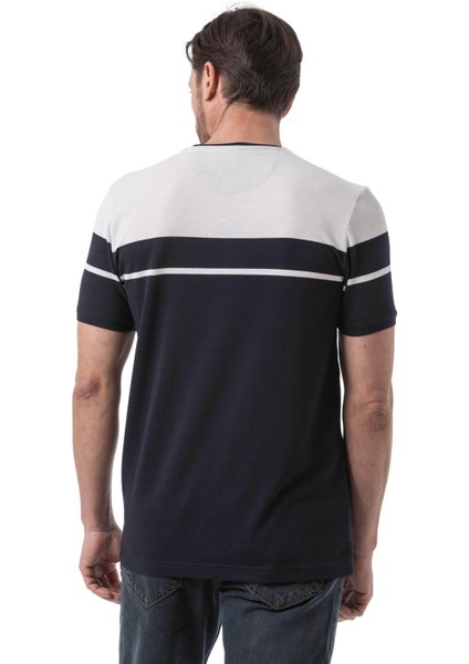Yatay Çizgili Bisiklet Yaka T-Shirt