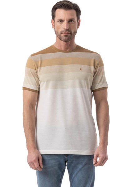 Yatay Çizgili Bisiklet Yaka T-Shirt
