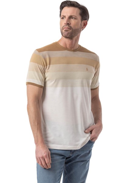 Yatay Çizgili Bisiklet Yaka T-Shirt