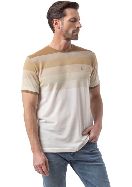 Yatay Çizgili Bisiklet Yaka T-Shirt