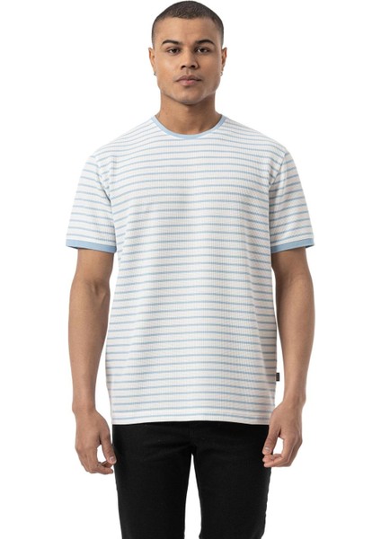 Yatay Çizgili Waffle Bisiklet Yaka T-Shirt