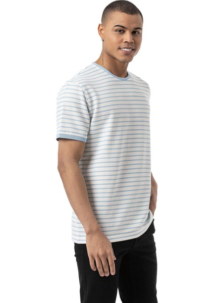 Yatay Çizgili Waffle Bisiklet Yaka T-Shirt