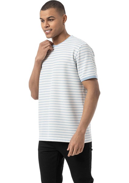 Yatay Çizgili Waffle Bisiklet Yaka T-Shirt