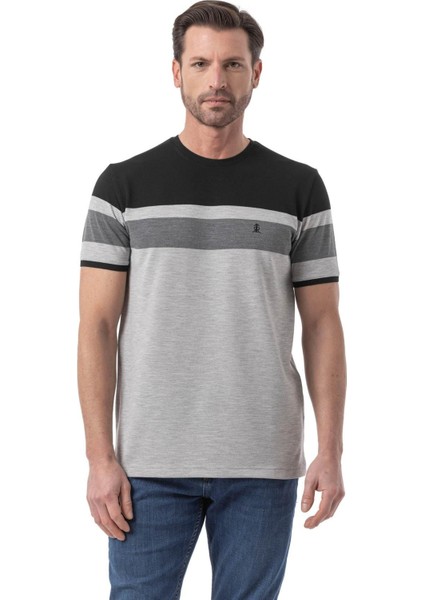 Yatay Baskılı Bisiklet Yaka T-Shirt