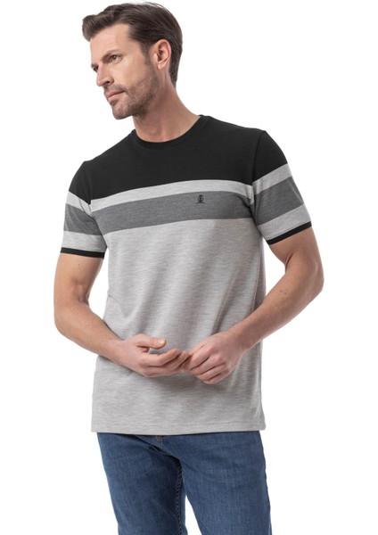 Yatay Baskılı Bisiklet Yaka T-Shirt