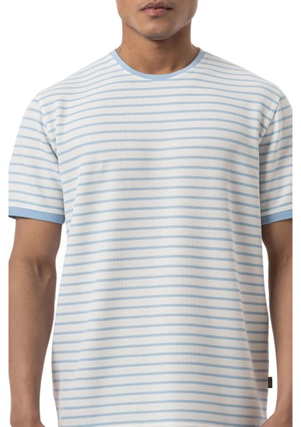 Yatay Çizgili Waffle Bisiklet Yaka T-Shirt