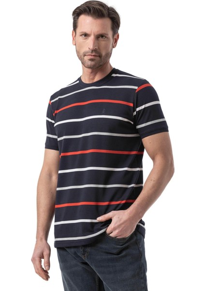 Yatay Çizgili Bisiklet Yaka T-Shirt