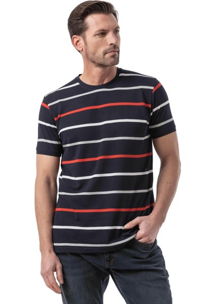 Yatay Çizgili Bisiklet Yaka T-Shirt