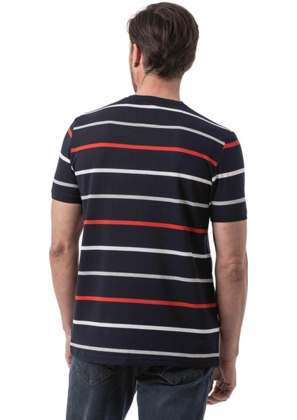 Yatay Çizgili Bisiklet Yaka T-Shirt