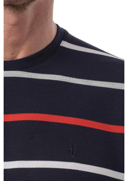 Yatay Çizgili Bisiklet Yaka T-Shirt