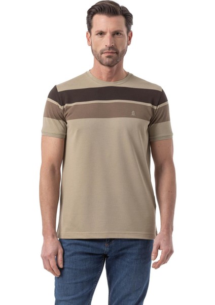 Yatay Çizgili Bisiklet Yaka T-Shirt
