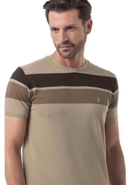 Yatay Çizgili Bisiklet Yaka T-Shirt