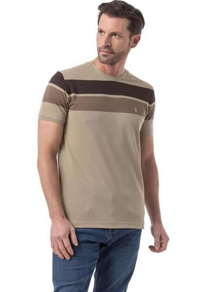 Yatay Çizgili Bisiklet Yaka T-Shirt