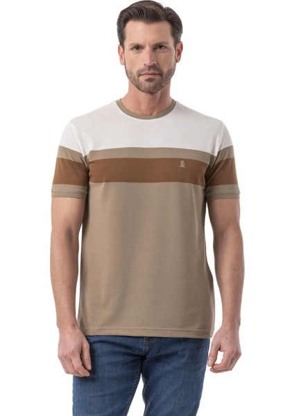 Yatay Baskılı Bisiklet Yaka T-Shirt