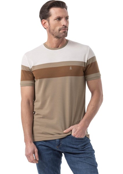 Yatay Baskılı Bisiklet Yaka T-Shirt