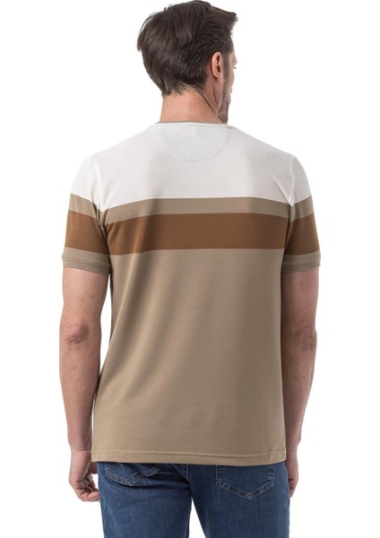 Yatay Baskılı Bisiklet Yaka T-Shirt