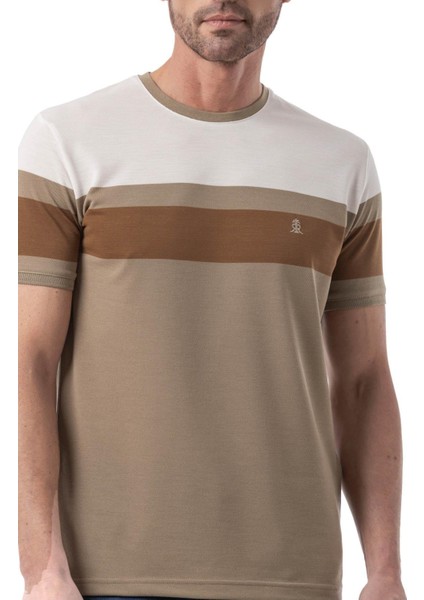 Yatay Baskılı Bisiklet Yaka T-Shirt