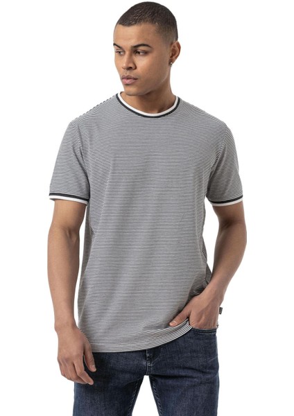 Yatay Çizgili Bisiklet Yaka T-Shirt