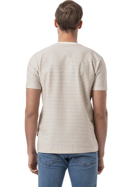 Yatay Çizgili Bisiklet Yaka T-Shirt