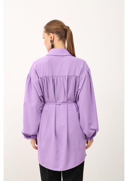 Yakası Çiçek Broşlu Tunik Lila