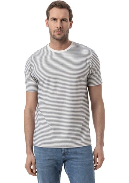 Yatay Çizgili Bisiklet Yaka T-Shirt
