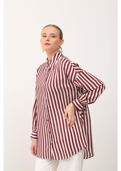 Yakası Taş Şeritli Tunik Bordo