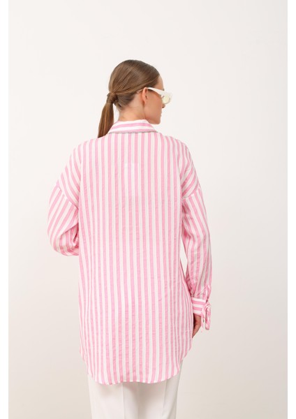 Yakası Taş Şeritli Tunik Pembe