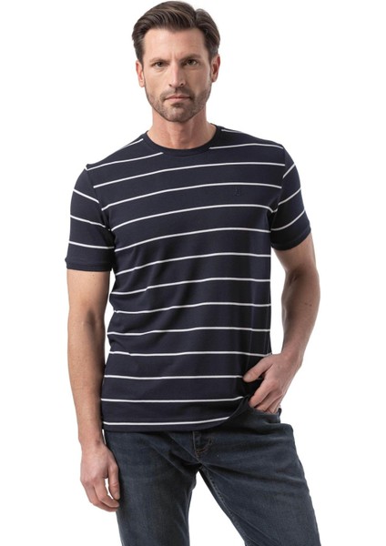 Yatay Çizgili Bisiklet Yaka T-Shirt modelleri