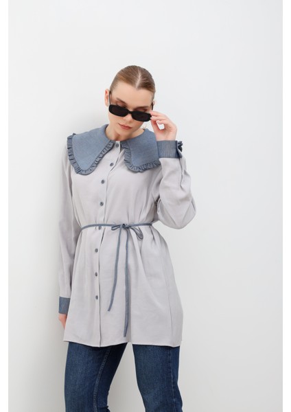 Pelerin Yaka Tunik Gri