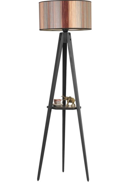 Sehpalı Tripod Siyah Silindir Renkli Abajurlu Lambader