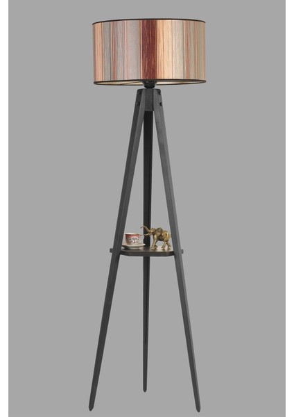 Sehpalı Tripod Siyah Silindir Renkli Abajurlu Lambader