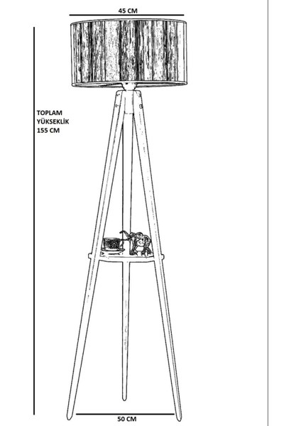 Sehpalı Tripod Siyah Silindir Renkli Abajurlu Lambader