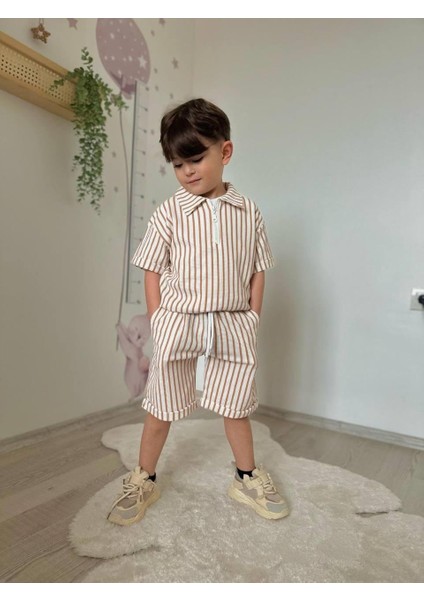 Erkek Çocuk Çizgili Şortlu Takım Krem fiyatları