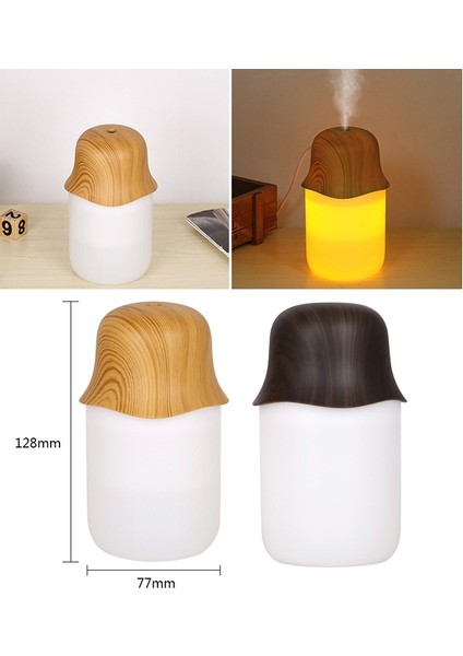 Masaüstü USB Nemlendirici Ahşap Tahıl Hava Aromaterapi Gece Lambası (Koyu Renk) (Yurt Dışından)