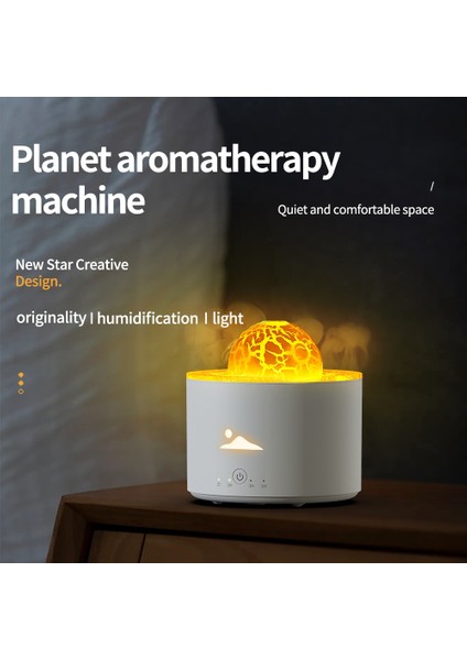 HX-130 Renkli Gece Lambası Planet Masaüstü Alev Aromaterapi Nemlendirici, Özellik: Ab Fişi (Beyaz) (Yurt Dışından)