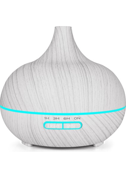 USB 400 ml Ahşap Doku Koku Makinesi Sivri Ağız Nemlendirici Renkli LED Işık Ile Otomatik Alkol Püskürtücü (Beyaz) (Yurt Dışından)