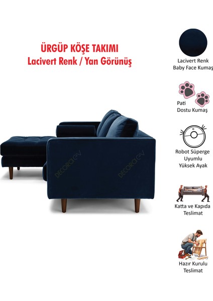 Ürgüp Lacivert Modern L Köşe Koltuk Takımı Sol Köşe Uzanmalı Köşe Koltuk Pati Dostu Kumaş Yumuşak Uzun Ömürlü Sünger Kişiselleştirilebilir Ölçü fırsatları