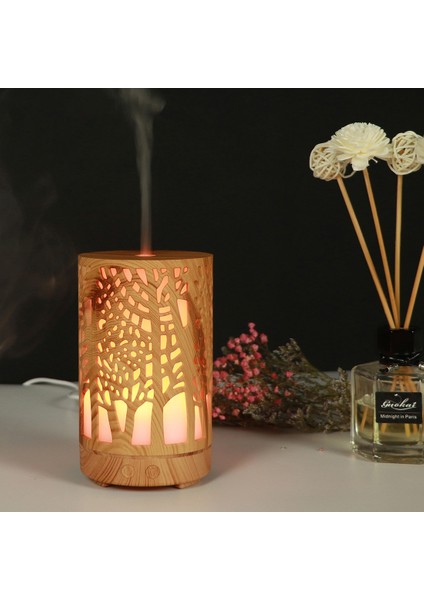 USB 200ML Hollow-Out Orman Desen Ahşap Esansiyel Yağı Aromaterapi Makinesi Ultrasonik Nemlendirici Otomatik Alkol Püskürtücü (Açık Kahverengi-3) (Yurt Dışından)