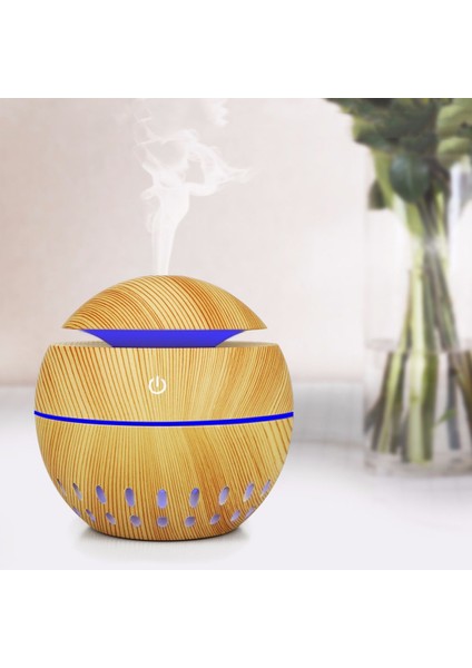 Ahşap Tahıl USB Delikli Nemlendirici Yedi Renkli Aromaterapi Lambası Uzaktan Kumandalı Otomatik Alkol Püskürtücü (Açık Kahverengi-2) (Yurt Dışından)