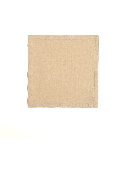 Nilüfer Nakışlı Kroşetalı Keten %100 Keten Peçete 45x45 Cm Bej