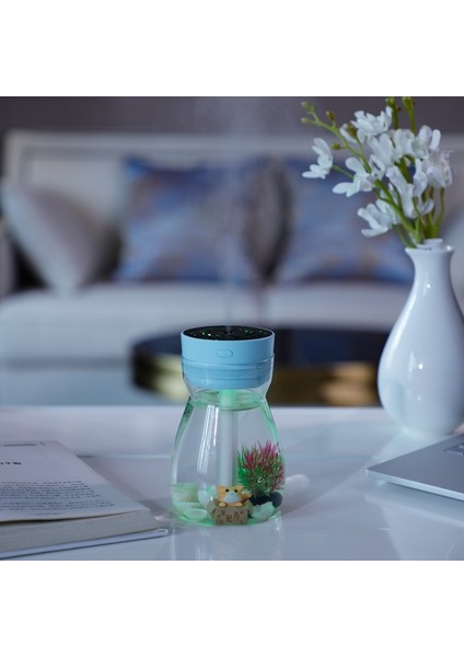 FH-068 Mini USB Araba Ev Renkli Işık Şişesi Mikro Peyzaj Nemlendirici (Mavi) (Yurt Dışından)