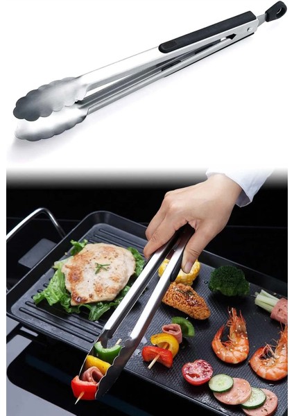 Barbekü Mangal Maşası Kilitlenebilir 46CM Paslanmaz Çelik Uzun Maşa AF079