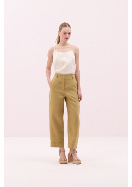 Keten Double Paça Pantolon Olive Y2512027_027