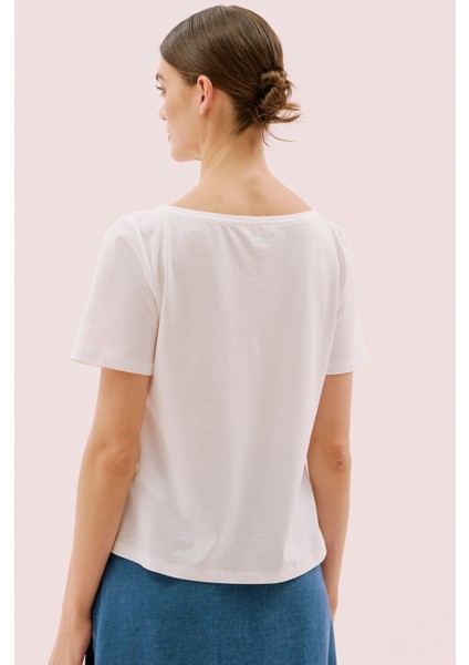 Kayık V Yaka Kısa Kol T-Shirt Beyaz Y2523813_002 fiyatları